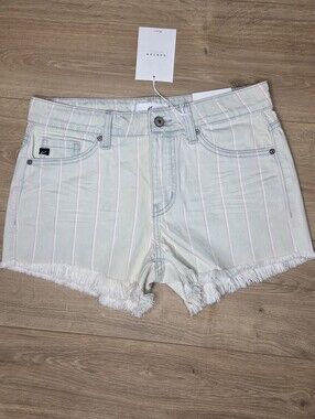 NWT Kancan High Rise Striped Denim Shorts Medium Sage Gray Pink Pinstripe